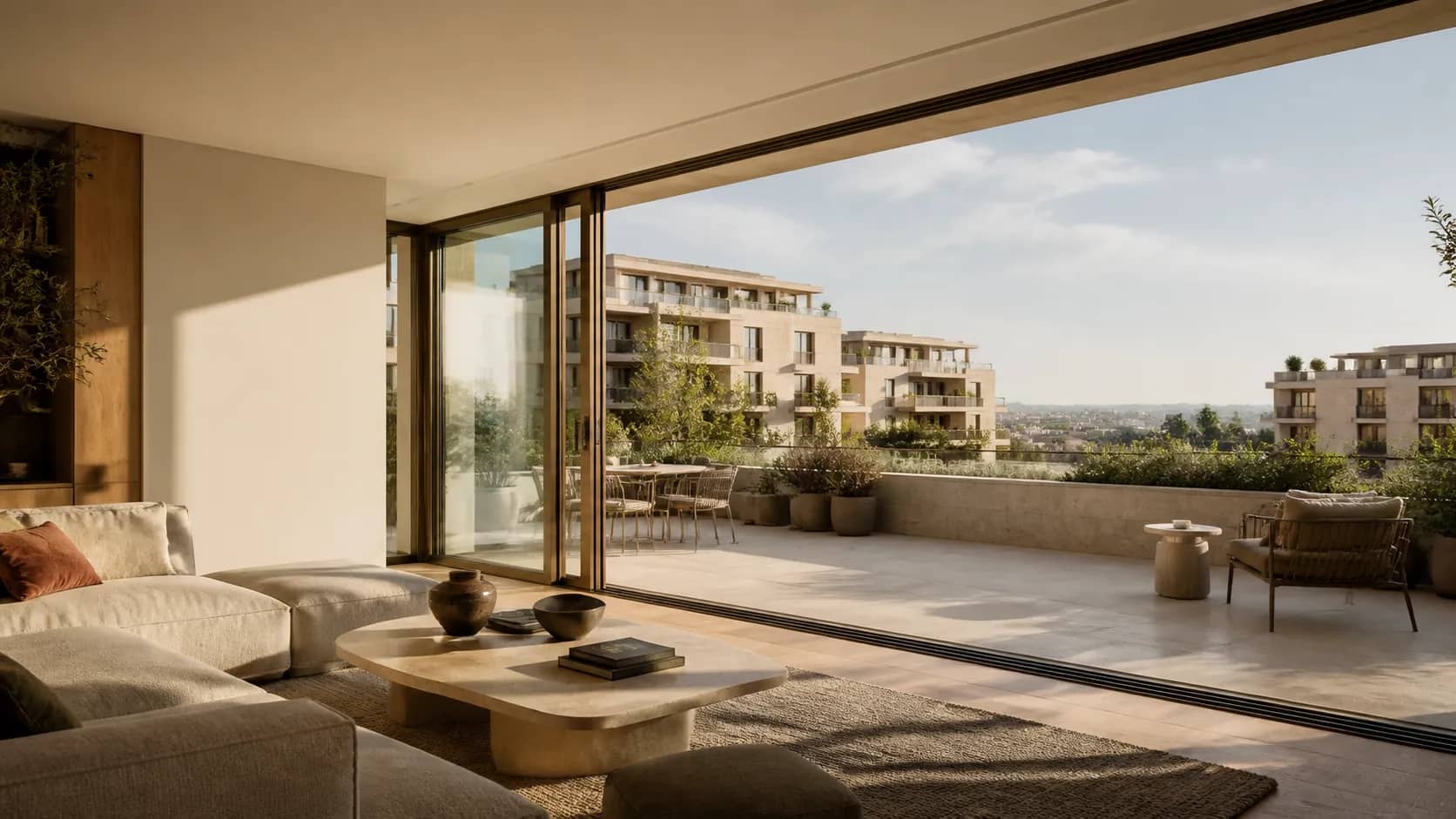 Appartement neuf avec terrasse paysagée sur une résidence contemporaine